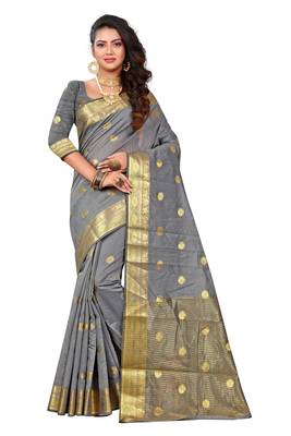 Grey Woven Cotton Silk Saree With Blouse 1