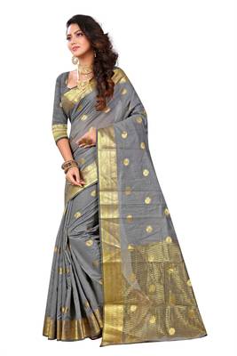 Grey Woven Cotton Silk Saree With Blouse 2