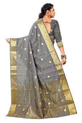 Grey Woven Cotton Silk Saree With Blouse 4