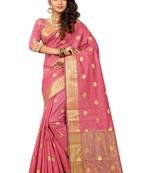Pink Woven Cotton Silk Saree With Blouse