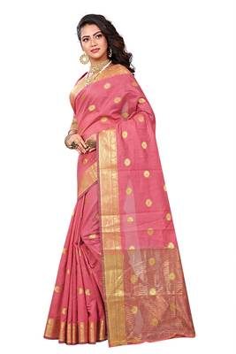 Pink Woven Cotton Silk Saree With Blouse 2