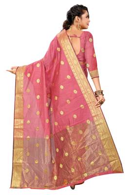 Pink Woven Cotton Silk Saree With Blouse 4