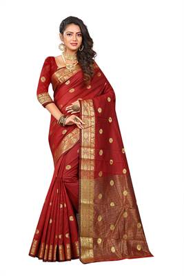 Maroon Woven Cotton Silk Saree With Blouse 1