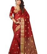 Maroon Woven Cotton Silk Saree With Blouse