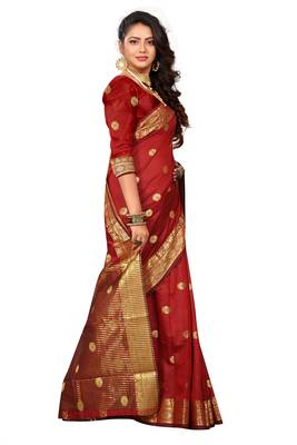 Maroon Woven Cotton Silk Saree With Blouse 3