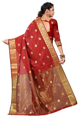Maroon Woven Cotton Silk Saree With Blouse 4