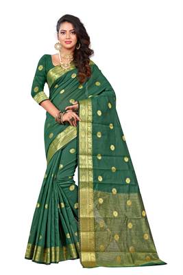 Green Woven Cotton Silk Saree With Blouse 1