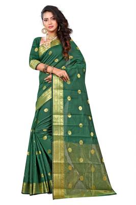 Green Woven Cotton Silk Saree With Blouse 2