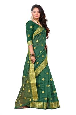 Green Woven Cotton Silk Saree With Blouse 3
