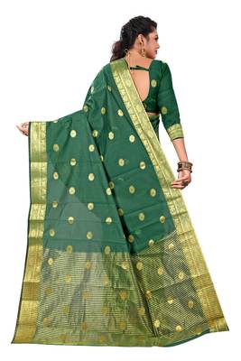 Green Woven Cotton Silk Saree With Blouse 4