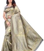 Grey Woven Banarasi Silk Saree With Blouse