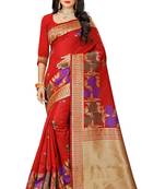 Red Woven Pure Kanjivaram Silk Saree With Blouse