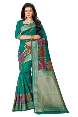 Green Woven Pure Kanjivaram Silk Saree With Blouse 1
