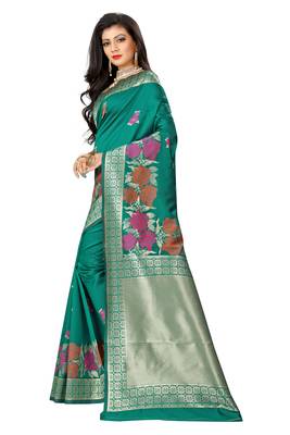 Green Woven Pure Kanjivaram Silk Saree With Blouse 2