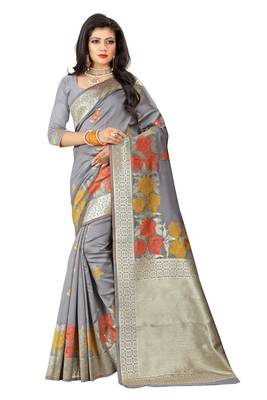 Grey Woven Pure Kanjivaram Silk Saree With Blouse 1