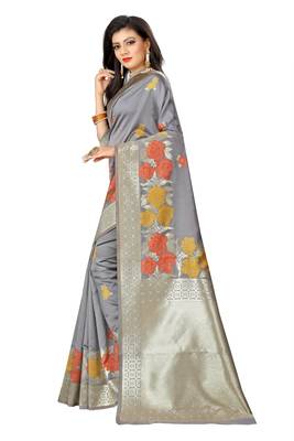 Grey Woven Pure Kanjivaram Silk Saree With Blouse 2