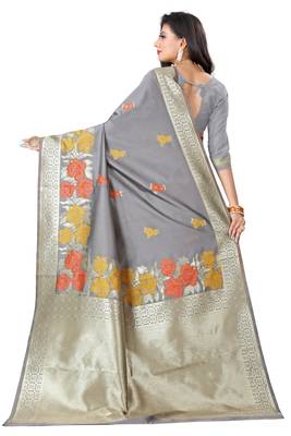 Grey Woven Pure Kanjivaram Silk Saree With Blouse 3