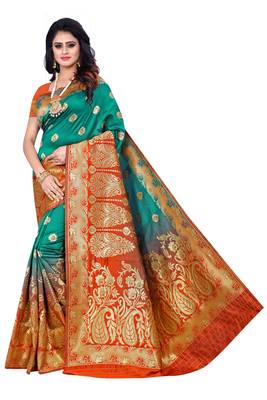 Green Woven Pure Kanjivaram Silk Saree With Blouse 1
