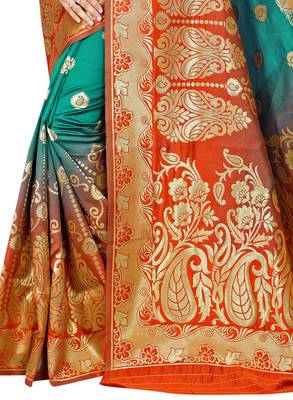Green Woven Pure Kanjivaram Silk Saree With Blouse 3
