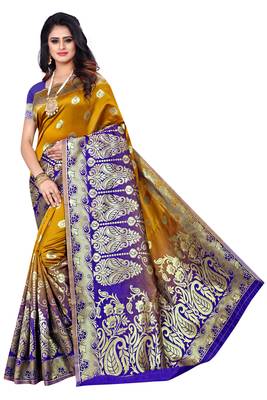 Yellow Woven Pure Kanjivaram Silk Saree With Blouse 1