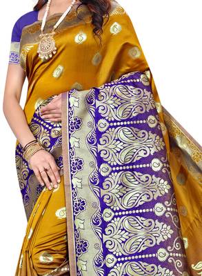 Yellow Woven Pure Kanjivaram Silk Saree With Blouse 2