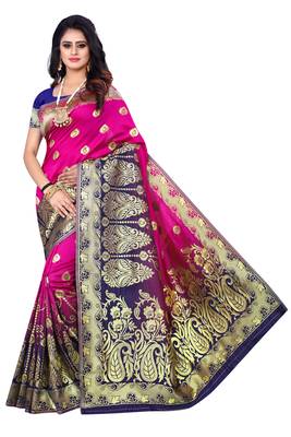 Pink Woven Pure Kanjivaram Silk Saree With Blouse 1