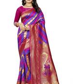 Multicolor Woven Pure Kanjivaram Silk Saree With Blouse