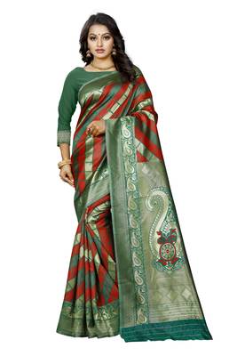 Multicolor Woven Pure Kanjivaram Silk Saree With Blouse 1