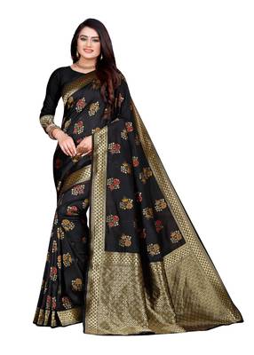Black Woven  Art Silk Saree With Blouse 1