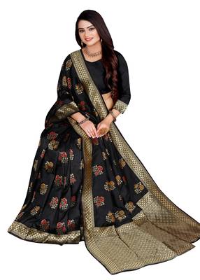 Black Woven  Art Silk Saree With Blouse 2
