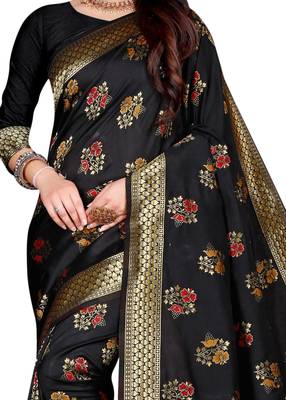 Black Woven  Art Silk Saree With Blouse 3