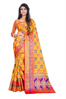 Multicolor Woven Pure Kanjivaram Silk Saree With Blouse 1