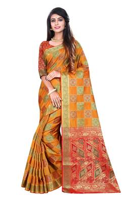 Multicolor Woven Pure Kanjivaram Silk Saree With Blouse 1