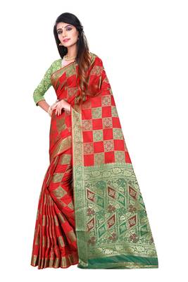 Multicolor Woven Pure Kanjivaram Silk Saree With Blouse 3