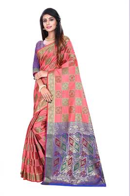 Multicolor Woven Pure Kanjivaram Silk Saree With Blouse 2