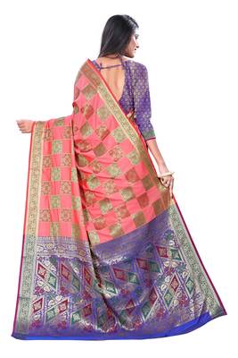 Multicolor Woven Pure Kanjivaram Silk Saree With Blouse 3