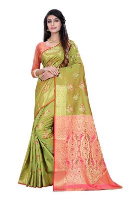 Green Woven Pure Kanjivaram Silk Saree With Blouse 1