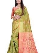 Green Woven Pure Kanjivaram Silk Saree With Blouse