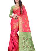Pink Woven Pure Kanjivaram Silk Saree With Blouse