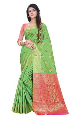 Green Woven Pure Kanjivaram Silk Saree With Blouse 1