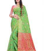 Green Woven Pure Kanjivaram Silk Saree With Blouse