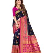 Blue Woven Pure Kanjivaram Silk Saree With Blouse