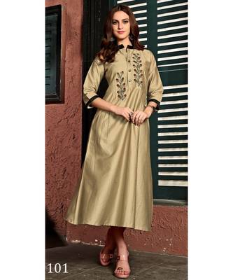 Beige Heavy Satin Cotton Fancy Kurti 2