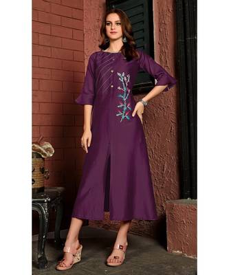 Purple Heavy Satin Cotton Fancy Kurti 2
