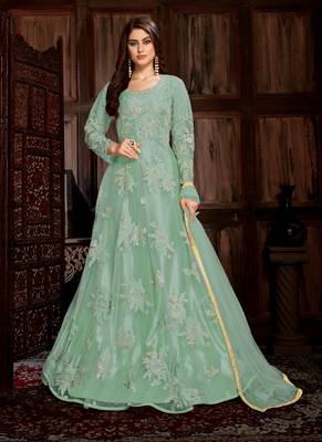 Sea-green embroidered net salwar 1