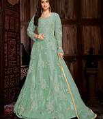 Sea-green embroidered net salwar