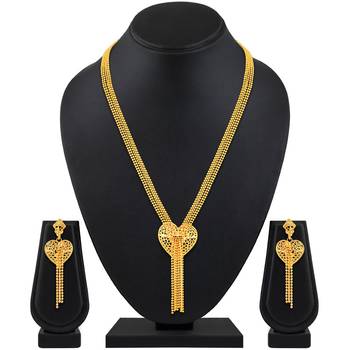 Asmitta Stylish Heart Shape 1 Gram Gold Plated Long Haram Multi String Necklace Set For Women 1