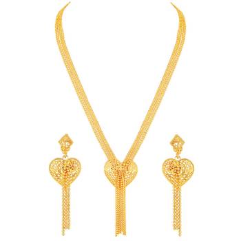 Asmitta Stylish Heart Shape 1 Gram Gold Plated Long Haram Multi String Necklace Set For Women 3