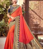 Orange woven silk blend saree with blouse