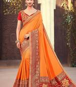 Orange woven silk blend saree with blouse